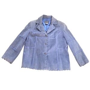 Vintage Wilson's 100% Suede Leather Jacket Light Blue Scallop Detail XL